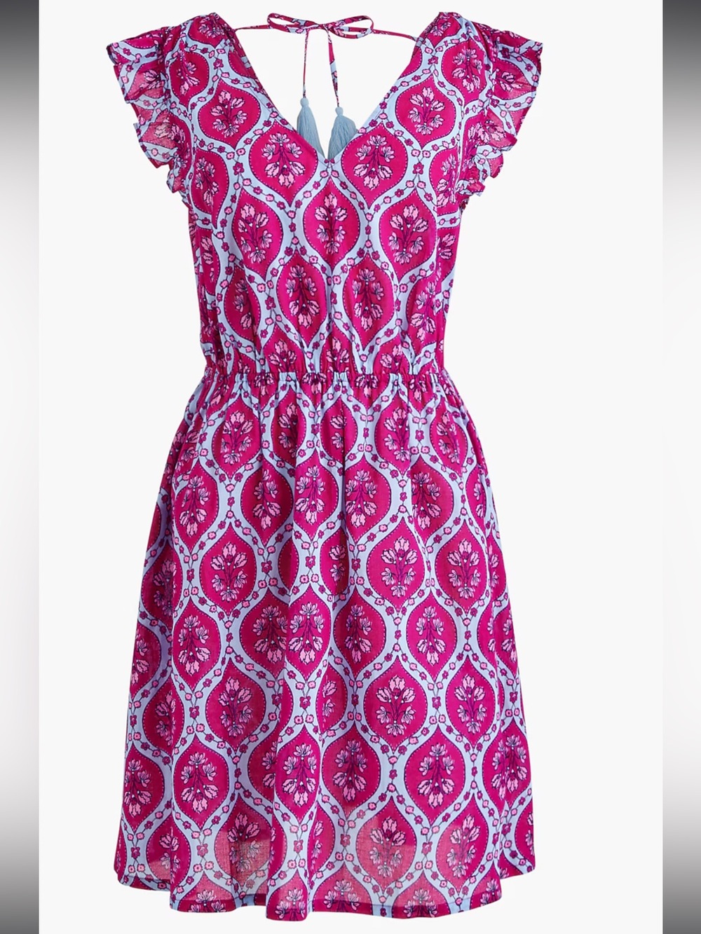 J. Crew Pink and Light Blue Printed Ruffle Swim Coverup Dress
